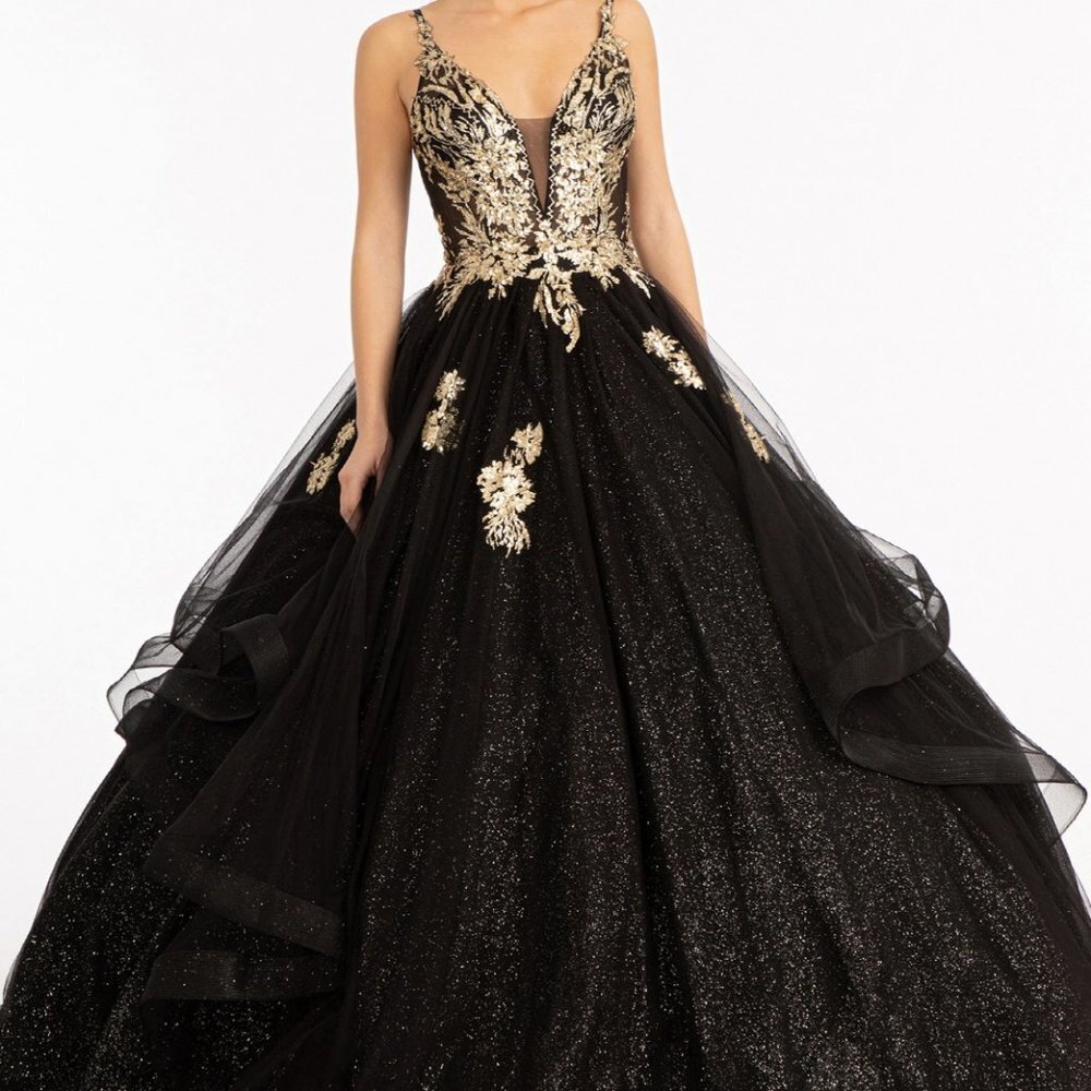 N/A New Black Glitter Embellished Mesh Quinceanera Sequin Sheer Bodice Gl3021